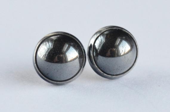 Hematite 8mm Sterling Silver Stud Earrings Pair