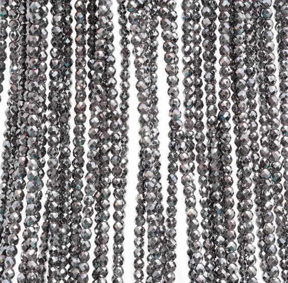 3mm Hematite Gemstone Black Grade Aaa Micro Faceted Round Beads 15.5 Inch Full Strand (80007438-a261)