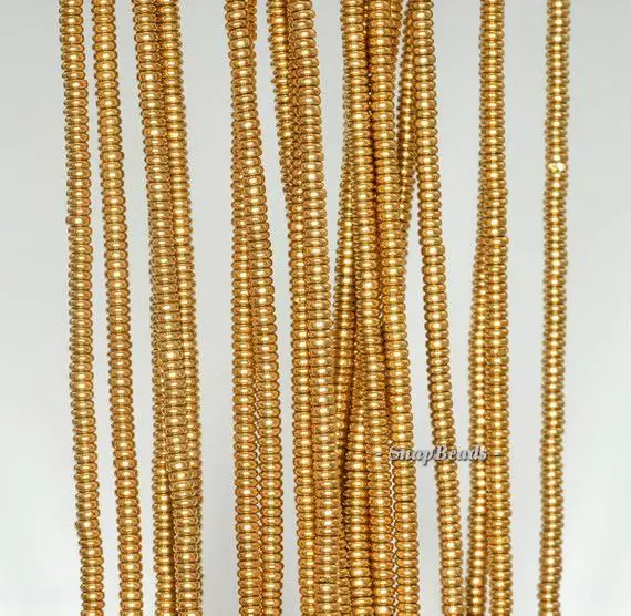 2x1mm Gold Hematite Gemstone Gold Rondelle 2x1mm Loose Beads 15.5 Inch Full Strand (90188637-335)