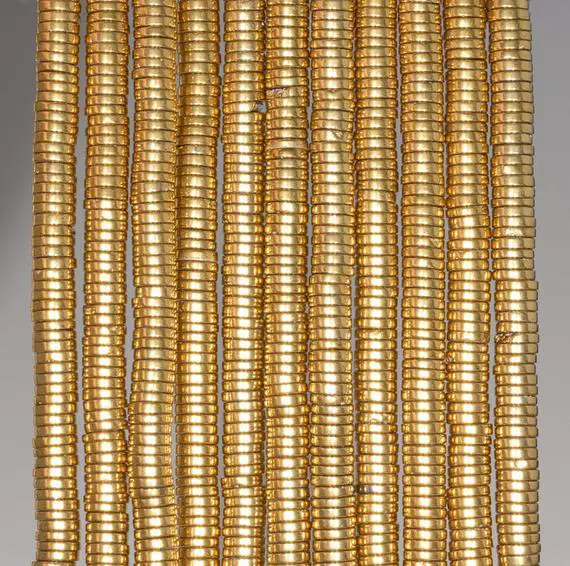 4x1mm Gold Hematite Gemstone Rondelle Heishi 4x1mm Loose Beads 16 Inch Full Strand (90185671-838)