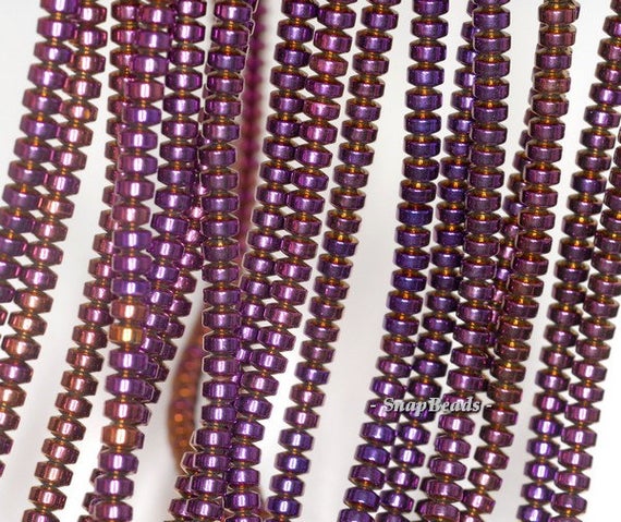 4x3mm Hematite Gemstone Purple Rondelle Heishi 4x3mm Loose Beads 16 Inch Full Strand (90188987-149a)