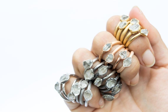 Sale Raw Crystal Ring | Herkimer Diamond Ring | Electroformed Crystal Ring | Crystal Quartz Ring | Rock Quartz Crystal Statement Ring