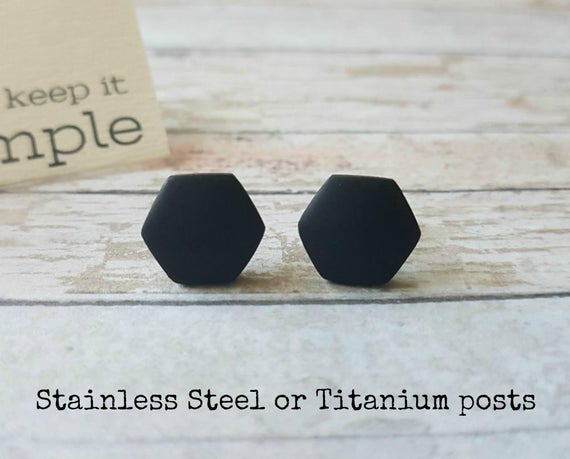 Hexagon Stud Earrings Black, Black Studs Unisex, Titanium Earrings Hexagon Black, Hexagon Studs Minimalist, Matte Black Studs For Him Or Her Hexagon Stud Earrings Black, Black Studs Unisex, Titanium Earrings Hexagon Black, Hexagon Studs Minimalist, Matte Black Studs For Him Or Her