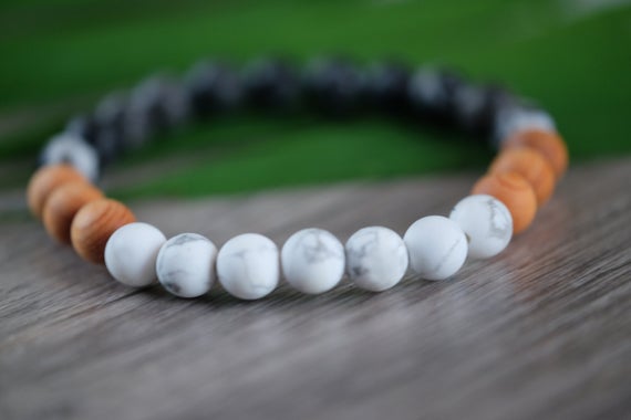 Anti-stress & Stamina 8mm Natural White Howlite Black Zebra Stone Cedarwood Bracelet