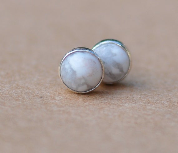 Howlite Earrings,  5mm White Howlite Jewelry Studs, Natural Marble Effect Jewelry Handcrafted In The Uk.