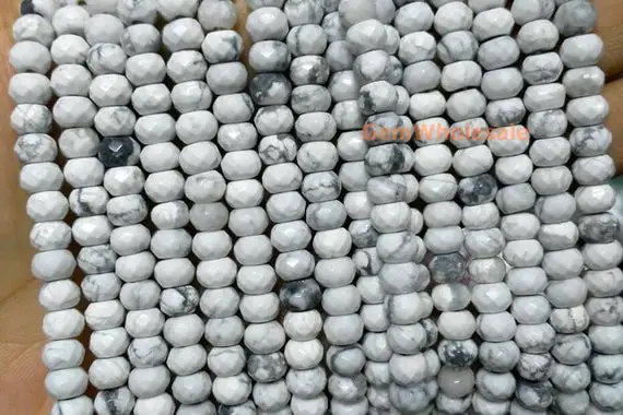 15.5" 4x6mm Natural White Howlite Roundel Faceted Beads, Semi-precious Stone, Diy Beads, Rondelle Faceted White Gemstone Wholesale
