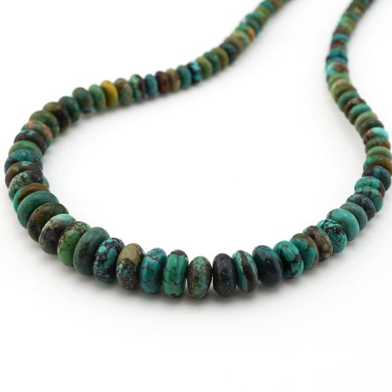 Hubei Turquoise Rondelle Beads, Blue Green Stone, Irina Miech, Graduated From 4mm To 10mm