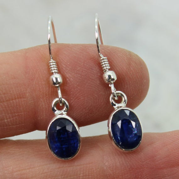 Faceted Blue Iolite Stone Drop Earrings Sterling Silver Iolite Jewelry Nickel Free Jewelry Silver  Quality Genuine Dark Blue Iolite Stone