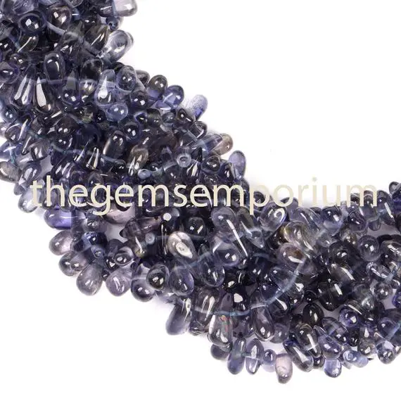 Iolite Plain Smooth Drops Shape Gemstone Beads, Iolite Plain Smooth Side Drill Gemstone Beads, Iolite Plain Drops Shape Beads