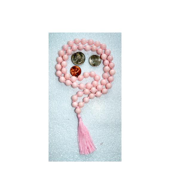Pink Jade Hand Knotted Wrist Mala Beads Necklace - Energized Karma Nirvana Meditation 10 Mm 54+1 Prayer Beads For Awakening Chakra Kundalini