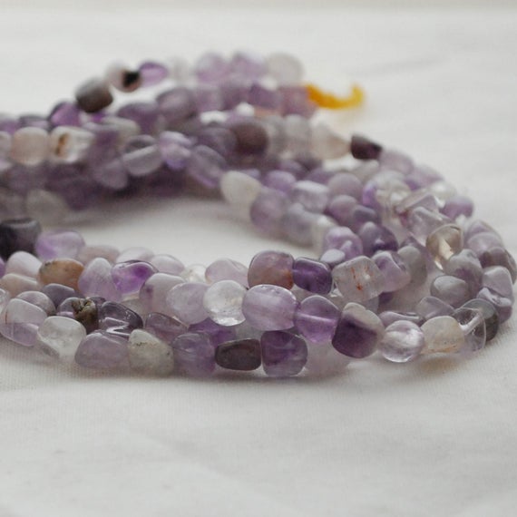 Natural Light Purple Mauve Amethyst Semi-precious Gemstone Tumbled Stone Nugget Pebble Beads - 5mm - 8mm - 15"
