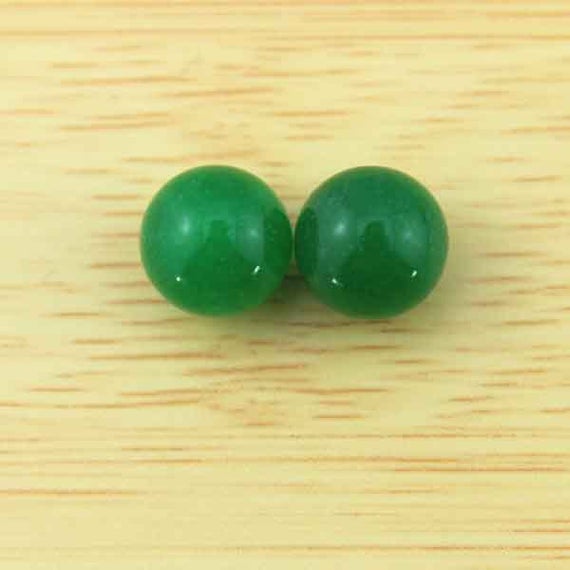 8mm Green Jade Gemstone Beads, Round Smooth Loose Jade Beads, Half Hole Beads, Green Jade For Diy Jewelry Earrings Or Rings---1 Pair---jb011