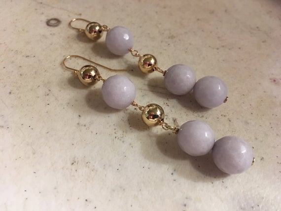 Lilac Earrings - Jade Gemstone - Beaded Jewellery - Gold Jewelry - Hispter - Modern
