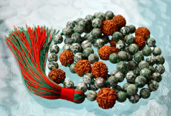 Green Jade, Rudraksh Mala, Hand Knotted Beads, Necklace - Nirvana, Meditation Mala, 8mm, 108 Prayer Beads, For Awakening Chakrachristmas
