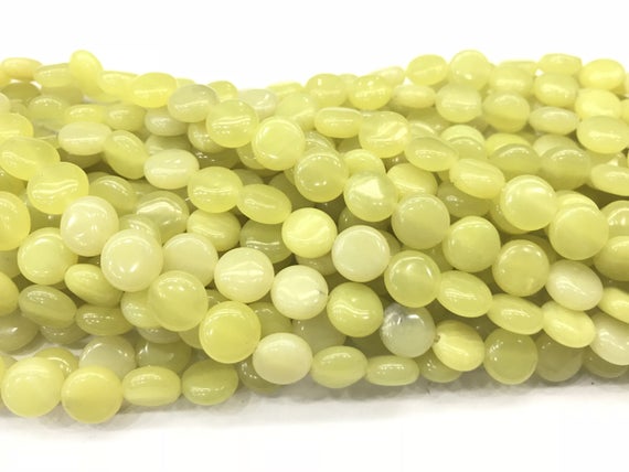 Genuine Lemon Jade 10mm Flat Round Natural Yellow Loose Coin Beads 15 Inch Jewelry Supply Bracelet Necklace Material Support Wholesale