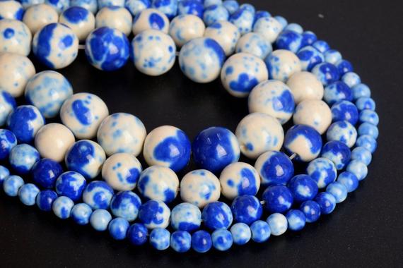 Blue Rain Flower Jade Loose Beads Round Shape 6mm 8mm 10mm