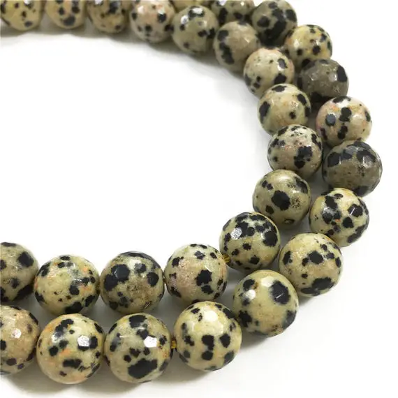 10mm Faceted Dalmation Jasper Beads, Round Gemstone Beads