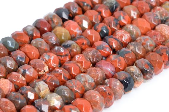 Genuine Natural Red Breccia Jasper Loose Beads Grade Aaa Faceted Rondelle Shape 6x4mm 8x5mm