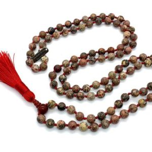 Shop Jasper Necklaces! 108 Mala Beads, Buddhist Prayer Bead, Knotted Mala Necklace, Leopard Skin Jasper Mala Necklace, Tassel Necklace, Yoga Jewelry, Fathers Day | Natural genuine Jasper necklaces. Buy crystal jewelry, handmade handcrafted artisan jewelry for women.  Unique handmade gift ideas. #jewelry #beadednecklaces #beadedjewelry #gift #shopping #handmadejewelry #fashion #style #product #necklaces #affiliate #ad