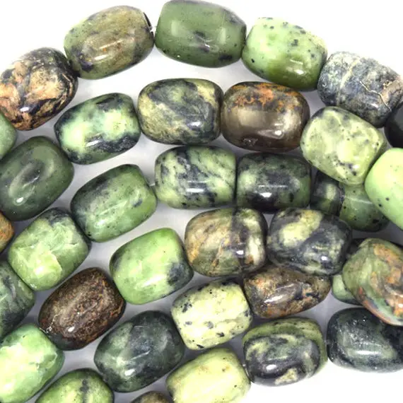10mm Green Jasper Barrel Beads 16" Strand 37210