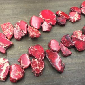 Shop Jasper Bead Shapes! Imperial Sea Sediment Red Jasper Free Form Jasper Slice beads Slab Beads Top Drilled Gemstone Slices Wholesale bulk 15.5" full strand | Natural genuine other-shape Jasper beads for beading and jewelry making.  #jewelry #beads #beadedjewelry #diyjewelry #jewelrymaking #beadstore #beading #affiliate #ad