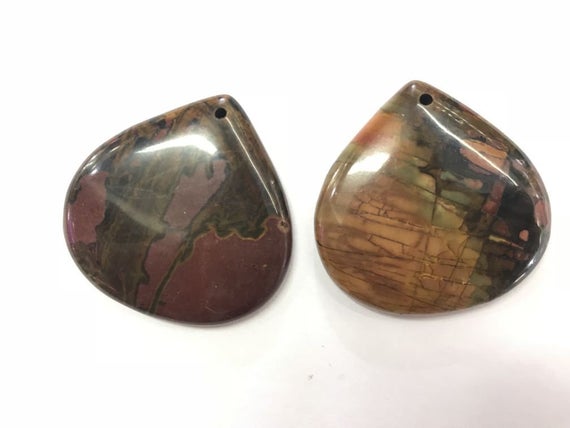 Natural Picasso Jasper Flat Waterdrop, 40mm Flat Teardrop Gemstone Genuine Pendant ---1 Piece