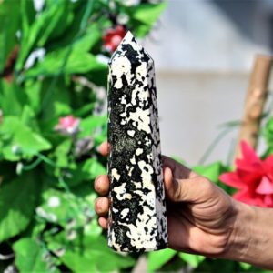 Large 200MM Natural Black Zebra Jasper Stone 8 Faceted Healing Metaphysical Meditation Power Reiki Obelisk Tower | Natural genuine stones & crystals in various shapes & sizes. Buy raw cut, tumbled, or polished gemstones for making jewelry or crystal healing energy vibration raising reiki stones. #crystals #gemstones #crystalhealing #crystalsandgemstones #energyhealing #affiliate #ad