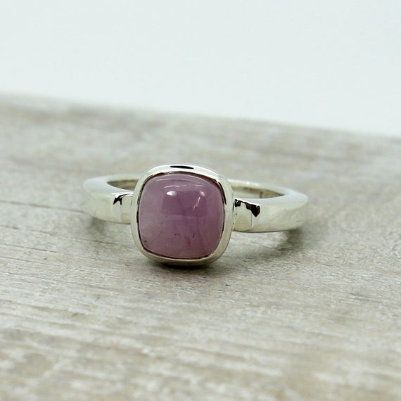 Small Kunzite Ring All Natural Cabochon Square Pink Kunzite Ring On Sterling Silver Bezel Amazing Quality Jewelry And Natural Kunzite Stone