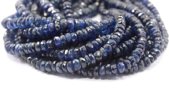 Good Quality 1 Strand Natural Blue Kyanite Faceted Rondelle Beads, 8"long Natural Kyanite Gemstone Rondelle Size 4-6 Mm Beads, Wholesale