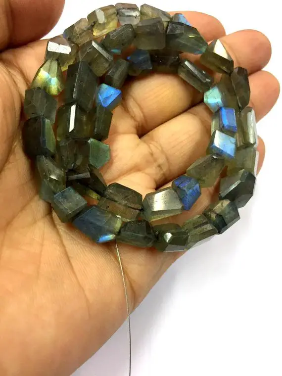 Natural Faceted Laser Cut Labradorite Nugget Shape Beads 8mm Width Unusual Shape Loose Gemstone Beads 16" Strand Top Quality