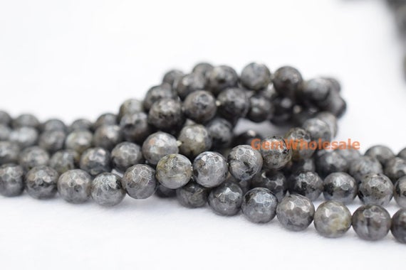 15" Larvikite 6mm/8mm/10mm/12mm Round Faceted Beads, Black Labradorite Round Beads, Black Gemstone, Semi-precious Stone,