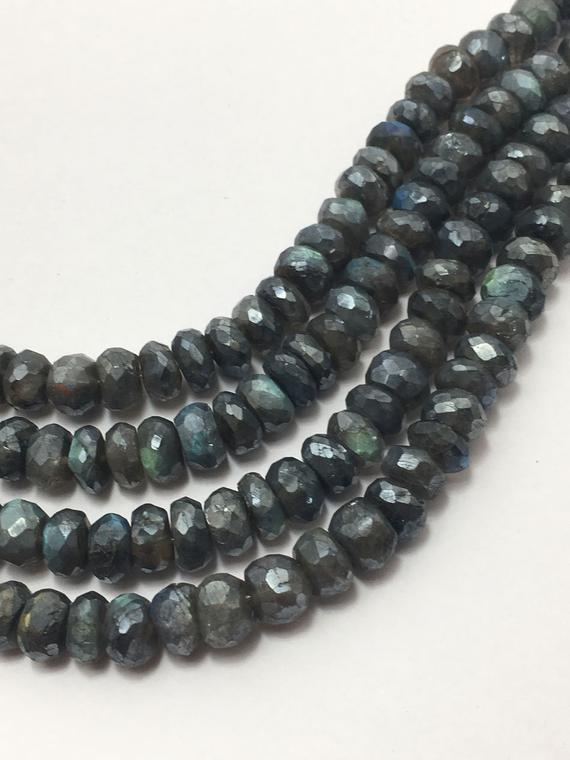 80 Carats Labradorite Silver Quoted Faceted Rondelle 6.5 To 7.5 Mm 8"/gemstone Beads/semi Precious Beads/labradorite Beads/rondelle Beads