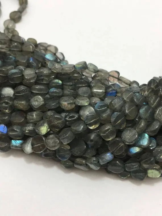 Natural Labradorite Plain Coin Beads, 5mm To 6mm, 13 Inches, Grey Beads, Gemstone Beads, Semiprecious Stone Beads