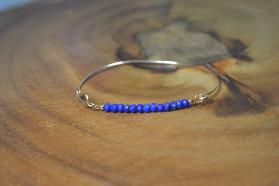 Lapis Lazuli Bangle Bracelet In 14k Gold Fill, Sterling Silver // Stacking Bracelets // Lapis Gemstone Bar // Summer Jewelry // Cuff Jewelry