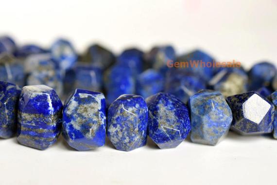 15.5" Natural Lapis Lazuli 15~20mm Faceted Nugget, High Quality Blue Color Gemstone Nugget Beads