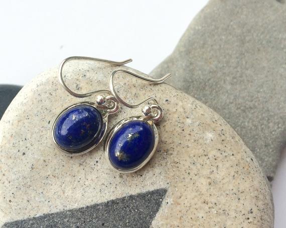 Lapis Lazuli Earrings, Deep Blue Natural Gems Earrings, Oval Lapis Earrings, Sterling Silver Oval Earrings, Blue Stone, Lapis Lazuli Jewelry