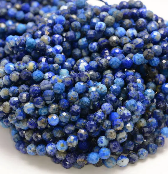 5mm Lapis Lazuli Gemstone Grade A Micro Faceted Round Beads 15 Inch Full Strand Bulk Lot 1,2,6,12 And 50(80006529-a205)