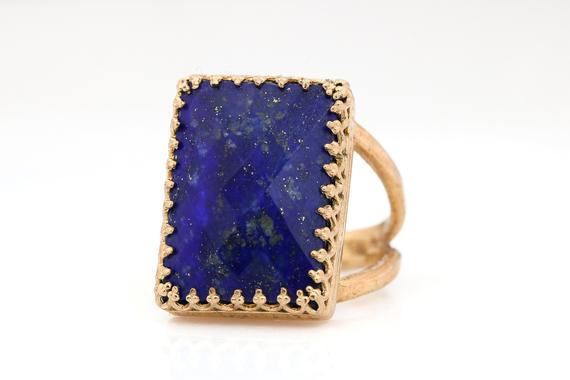 Lapis Lazuli Ring · Rose Gold Ring · Gemstone Ring · September Birthstone Ring · Rectangle Ring · Large Stone Ring · Lapis Ring For Women