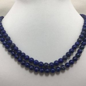 Shop Lapis Lazuli Round Beads! Lapis Lazuli AAA Quality Natural Smooth Round Beads 5 to 8mm Gemstone Beads Semiprecious Stone Sphere Lapis Beaded Women Necklace with Clasp | Natural genuine round Lapis Lazuli beads for beading and jewelry making.  #jewelry #beads #beadedjewelry #diyjewelry #jewelrymaking #beadstore #beading #affiliate #ad