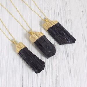 Raw Black Tourmaline Pendant  Necklace Gold – Christmas Gift Women – G13-21 | Natural genuine Black Tourmaline pendants. Buy crystal jewelry, handmade handcrafted artisan jewelry for women.  Unique handmade gift ideas. #jewelry #beadedpendants #beadedjewelry #gift #shopping #handmadejewelry #fashion #style #product #pendants #affiliate #ad