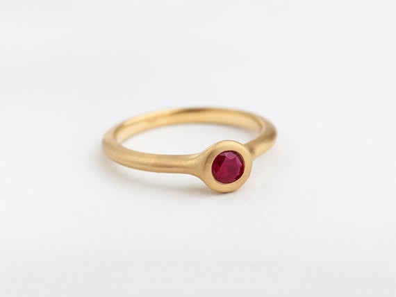 Large Ruby Ring, Simple, Stack Ring, Yellow Rose 18k Gold, Engagement Ring, Wide, Solitaire Ring, Minimalist | Valentine Day Gift For Her