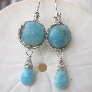 Shop Larimar Earrings! Rare Genuine Larimar, earrings | Natural genuine Larimar earrings. Buy crystal jewelry, handmade handcrafted artisan jewelry for women.  Unique handmade gift ideas. #jewelry #beadedearrings #beadedjewelry #gift #shopping #handmadejewelry #fashion #style #product #earrings #affiliate #ad