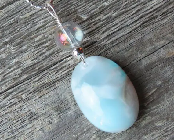 Larimar And Angel Aura Healing Stone Protection Necklace!