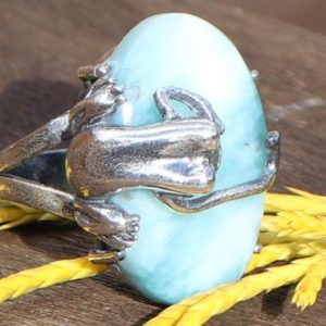 Shop Larimar Rings! Larimar 925 Silver Frog Healing Stone Ring, Size 7 with Positive Healing Energy! | Natural genuine Larimar rings, simple unique handcrafted gemstone rings. #rings #jewelry #shopping #gift #handmade #fashion #style #affiliate #ad