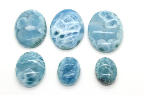Natural Dominican Larimar Rock Gemstone Round Oval Flat Beads For Pendant Grade Aaa