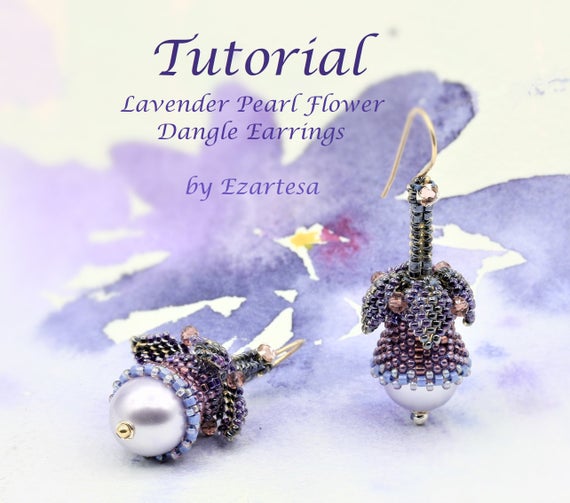 Lavender Pearl Flower Earrings Tutorial: Seed Bead Beading Pattern (pdf)