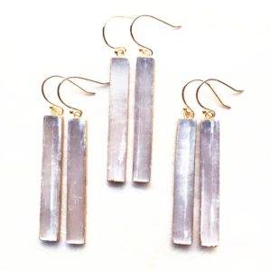 Shop Selenite Jewelry! Long Slender White Selenite Dangle Earring // Selenite Earrings // Gold Plated WHOLESALE PRICING | Natural genuine Selenite jewelry. Buy crystal jewelry, handmade handcrafted artisan jewelry for women.  Unique handmade gift ideas. #jewelry #beadedjewelry #beadedjewelry #gift #shopping #handmadejewelry #fashion #style #product #jewelry #affiliate #ad