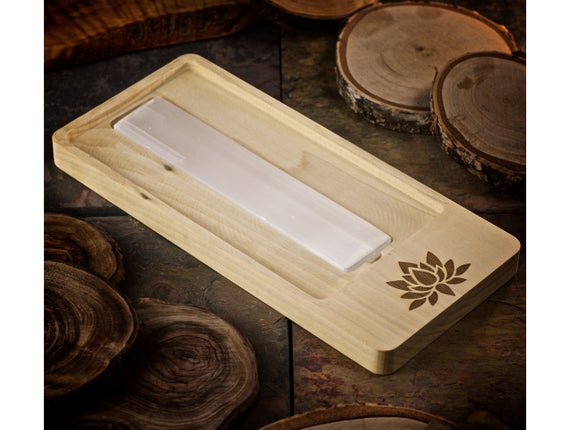 Lotus Blossom Crystal Charging Tray With Selenite Bar