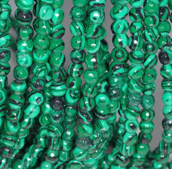 6mm Hedge Maze Malachite Gemstone Green Faceted Round 6mm Loose Beads 15.5 Inch Full Strand (90146404-154)