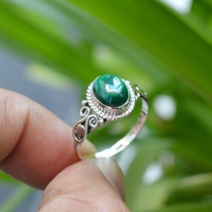 Natural Malachite Ring | Malachite Ring Men | 7×9 mm Oval Malachite Ring | Malachite Ring Silver | 925 Sterling Silver Ring | Promise Ring | Natural genuine Malachite rings, simple unique handcrafted gemstone rings. #rings #jewelry #shopping #gift #handmade #fashion #style #affiliate #ad
